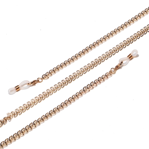 Glasses Chain Metal Gold Leaf Shaped Anti Slip Silicone Loops Eyewear Holder Fashion Strap Accessory For Women