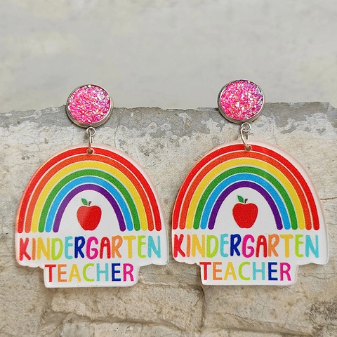 Acryl Regenbogen Apfel Leopard Print Ohrhänger Mit Edelstahl Ohrstecker Für Lehrer Und Schulberater