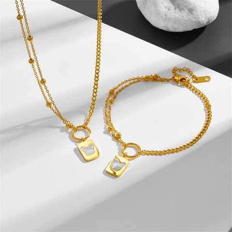 Collana A Doppio Strato In Acciaio Inossidabile Pendente Quadrato Farfalla Madreperla Bianca Gioielli Moda Donna