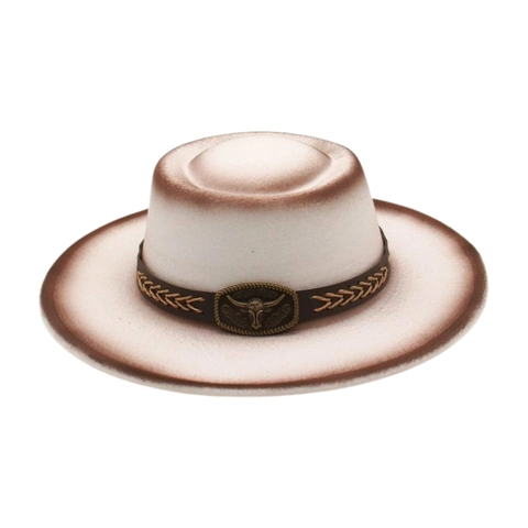 Western Cowboy Hat Wide Brim Cotton Polyester Felt Bull Head Metal Buckle Retro Ethnic Jazz Fedora For Women