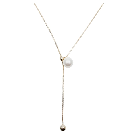 Luxury Minimalist Alloy Artificial Pearl Pendant Pull-Out Necklace For Women Elegant Adjustable Y-Shaped Sweater Chain