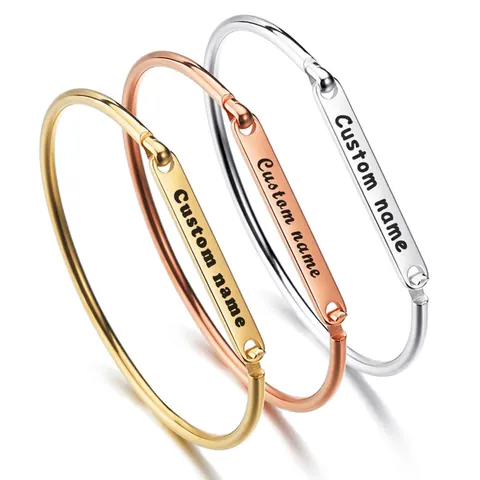 Minimalist Polished Stainless Steel Open Bangle Rectangular Bar Fashion Jewelry Elegant Commute Style For Women