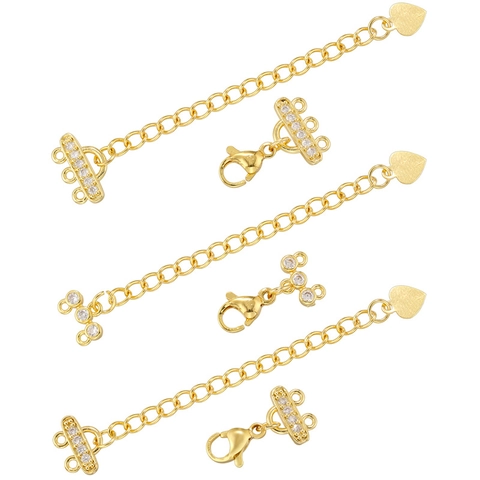 Multi-Strang Karabinerverschluss Verbinder Messing 18K Vergoldet Mit Zirkonia Herzanhänger Verlängerungskette DIY Schmuck