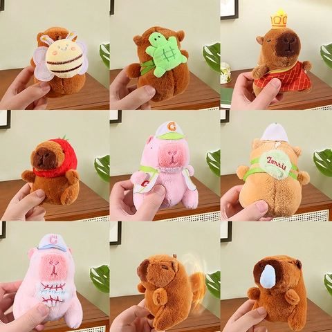 Cute Capybara Plush Keychain Soft Stuffed Animal Toy Pendant With Squeaky Sound Rotating Tail For Kids Girls Assorted Gift Charm
