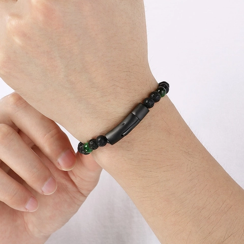 Natural Tiger Eye Lava Stone Beaded Bracelet With Stainless Steel Plug Buckle Men Ethnic Style Jewelry Accessories