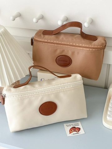 Tragbare Kosmetiktasche Nylon Kulturbeutel Reise Organizer Mit Ledergriff Leicht Wasserdicht Alltagstasche Unisex