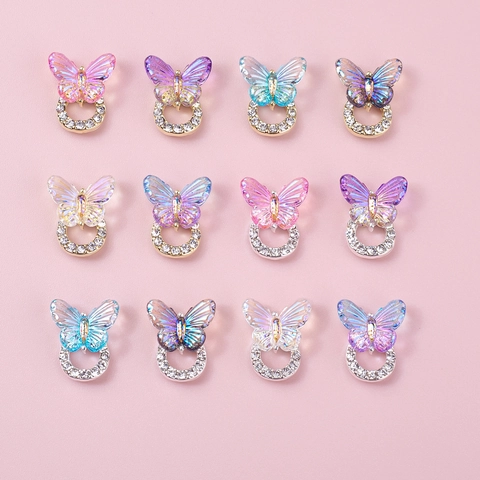 Dijes De Mariposa Para Uñas Aleación Vidrio Diamantes De Imitación 3D Aurora Mariposa Manicura Decoración Para Mujeres Bricolaje