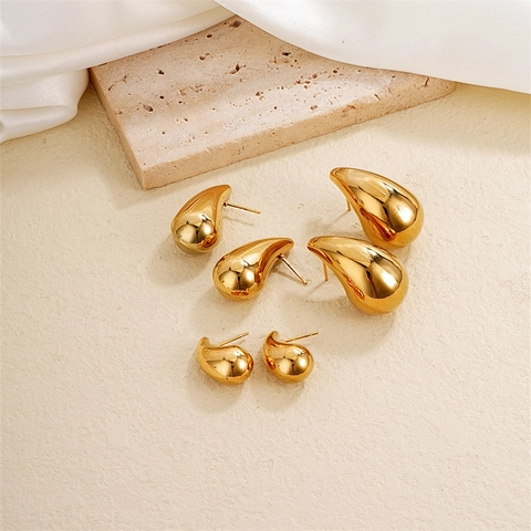 Vintage Teardrop Stud Earrings For Women Stainless Steel High Polish Waterdrop Punk Style Ear Jewelry With Copper Earring Post