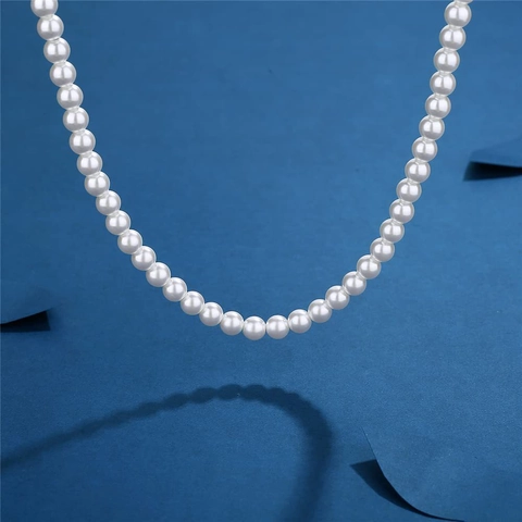 Men Artificial Pearl Beaded Necklace Round Imitation Artificial Pearls Alloy Clasp Personalized Hip Hop Jewelry