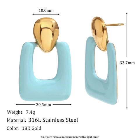 Stainless Steel Geometric Enamel Stud Earrings For Women 18K Gold Plated Hollow Rectangular Drip Oil Fashion Jewelry