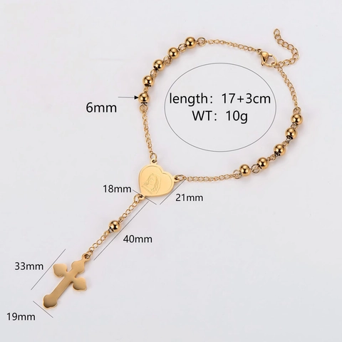 Religieuze Rozenkrans Armband Van Roestvrij Staal Met Hart Maagd Maria Medaille En Kruis Hanger Sieraden