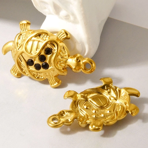 Pendentif Tortue Acier Inoxydable 304 Avec Strass Plaqué Or 18K Accessoire Création Bijoux Mode Femmes