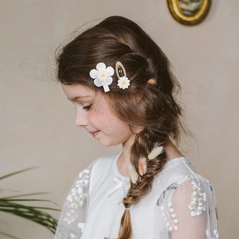 Handmade Embroidered Flower Hair Clips Daisy Camellia Sweet Fresh Hairpins For Kids Girls Hair Accessories