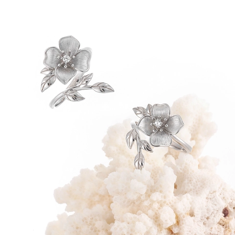 S925 Sterling Zilveren Bloem Open Ring Voor Vrouwen Minimalistisch Franse Temperament Zirconia Ingelegd Blad Wijnstok Verstelbare Sieraden