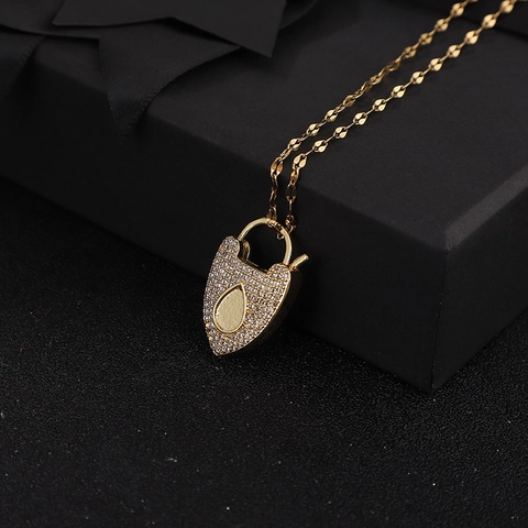Collana Con Pendente Lucchetto A Cuore Rame Placcato Oro Micro Pavé Zircone Religioso Vergine Maria Serpente Croce Gioielli Donna