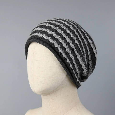 Bonnet Beanie Rayé En Tricot De Coton Calotte Décontractée Respirante Turban Unisexe