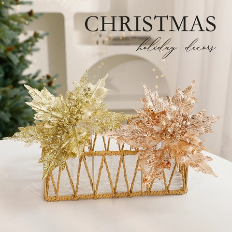 Künstliche Weihnachtsstern Blumen Glitzer Netz Funkelnd Für Feiertagsbaum Heimparty Dekoration