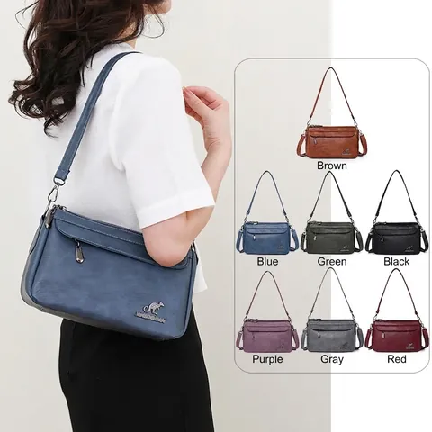 Bolso De Hombro Para Mujer Gran Capacidad Impermeable Cuero PU Suave Múltiples Cremalleras Retro Bandolera Casual Viaje