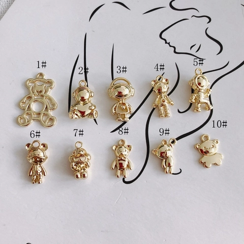Bear Astronaut Pendants Alloy Golden Charms For DIY Jewelry Making Accessories Retro Hollow Design Cute Cartoon Styles
