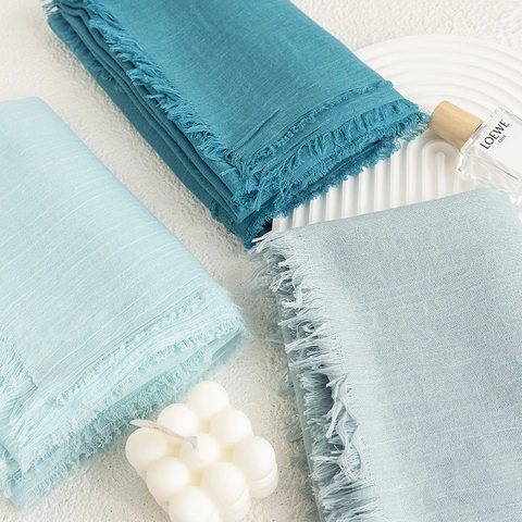 Women Lightweight Polyester Viscose Solid Color Scarf Long Shawl With Fringed Hem Breathable Sun Protection Wrap Shawl