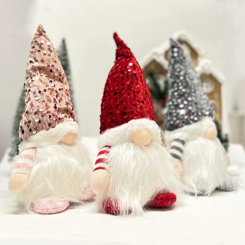 Christmas Gnome LED Light Up Sequin Plush Faceless Doll Tabletop Decoration Nordic Holiday Ornament Warm Glow