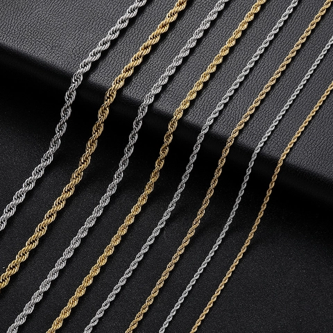 Stainless Steel Rope Chain Necklace Twisted Link Hip Hop Trendy Fashion Jewelry Accessories Men Women Lobster Clasp