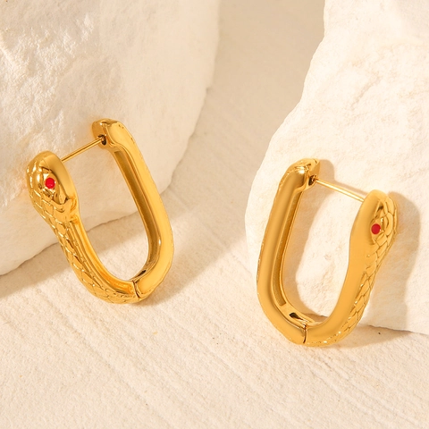 Pendientes De Aro De Serpiente Bañados En Oro De 18K Acero Inoxidable En Forma De U Diseño Animal Ojos Rojos Para Mujer