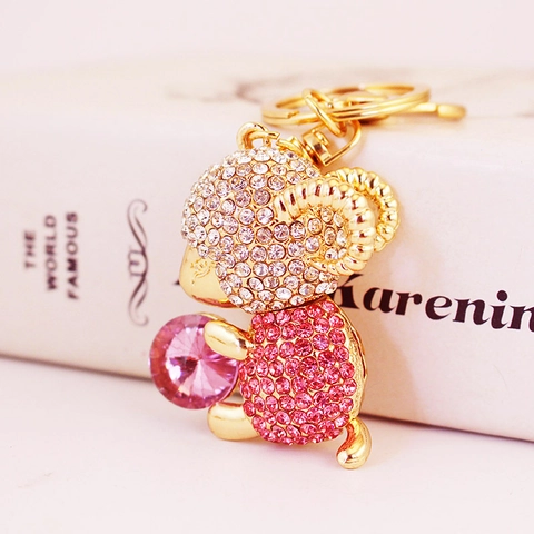 Cute Crystal Rhinestone Sheep Keychain For Women Gold Zinc Alloy Lamb Bag Pendant Fashion Animal Keychain Jewelry Gift