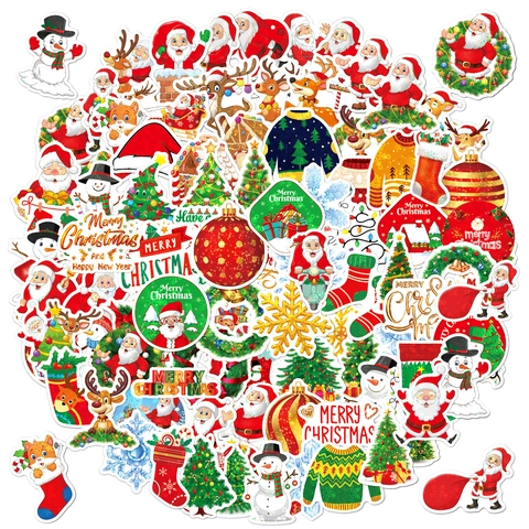 Adesivi Natalizi Vinile Olografico Laser Impermeabile Cartone Animato Decorazione Regalo Vacanze DIY Decalcomanie