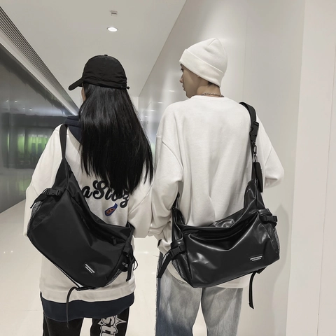 Bolso Mensajero Para Hombre Gran Capacidad Cuero PU Y Nailon Bolso Bandolera Con Bolsa Pequeña Desmontable Estilo Streetwear Casual
