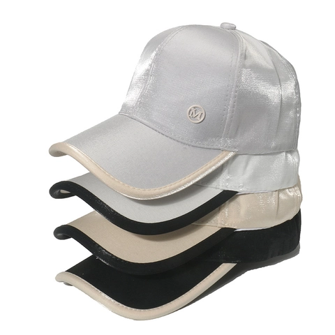 Satin Baseball Cap For Women With Metal M Logo High Gloss Polyester Sunshade Hat Curved Brim Fashion Outdoor Headwear