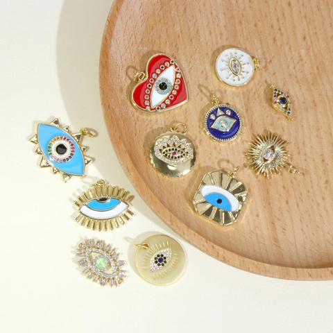 Evil Eye Hangers Verguld Koper Emaille Zirkoon Hart Kroon Rond DIY Sieraden Maken Charms Boho Stijl Accessoires