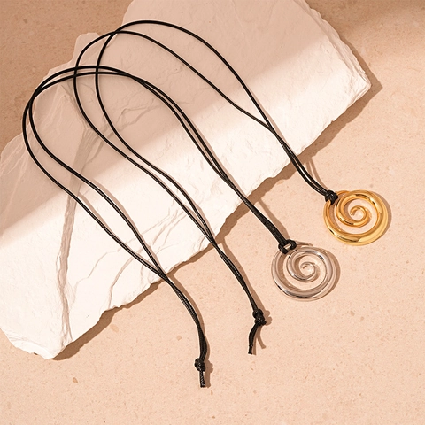 Collana Con Pendente A Spirale In Lega Minimalista Con Corda In Cera Nera Design Geometrico A Vortice Gioielli Creativi