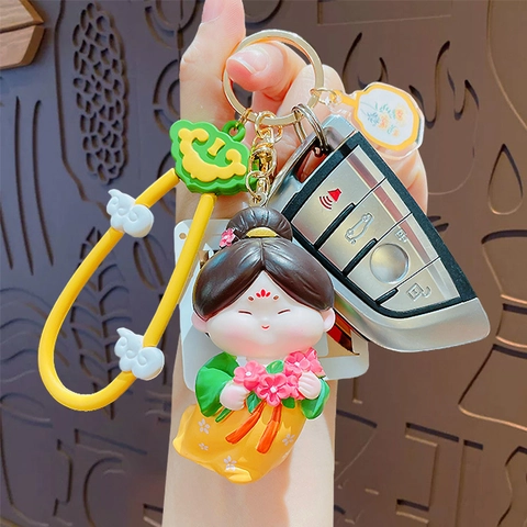 Portachiavi Bambola Ragazza Dinastia Tang Simpatico Cartone Animato Vinile PVC Lega Pendente Borsa Fascino Regalo Donne