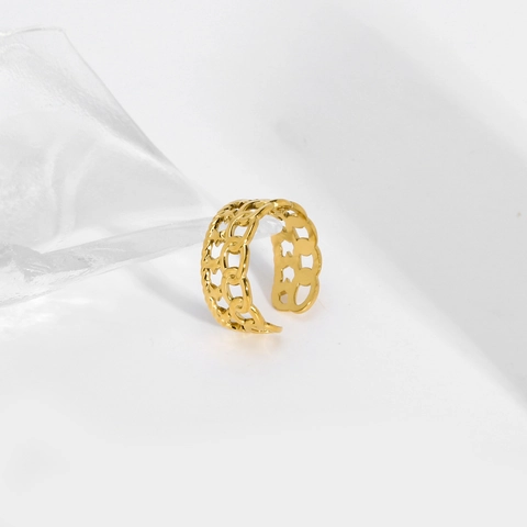 Roestvrijstalen Ring 18K Verguld Dubbele Laag Cubaanse Schakel Ster Open Verstelbaar Minimalistische Sieraden Voor Dames
