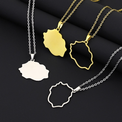 Reunion Insel Karte Anhänger Halskette Edelstahl Französische Geographie Souvenir Hohl Festes Design Für Männer Frauen