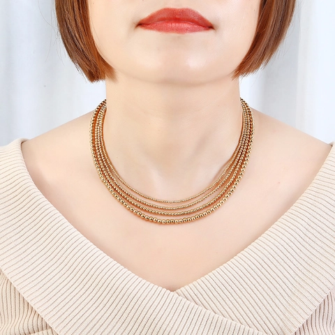 Collar de Cuentas de Bolas Redondas de Acero Inoxidable para Mujer Minimalista Oro Rosa Chapado en Oro Cadena Ajustable Gargantilla Joyería de Moda