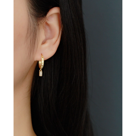 Orecchini a Cerchio Huggie in Argento Sterling 925 a Stella per Donna Pendente in Zirconia Rettangolare Gioielli alla Moda
