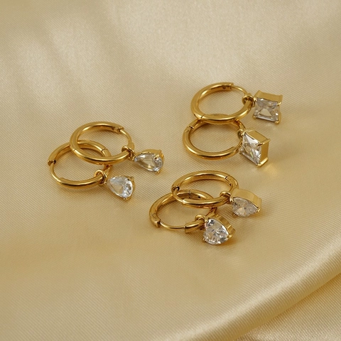 Pear Cut Zircon Water Drop Hoop Earrings Stainless Steel Gold Plated Minimalist Lightweight Light Luxury Jewelry For Women