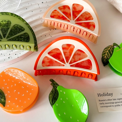 Fruit Shape Acetate Hair Claw Clip Large Shark Clips For Women Cute Apple Lemon Orange Design Summer Fresh Accessories