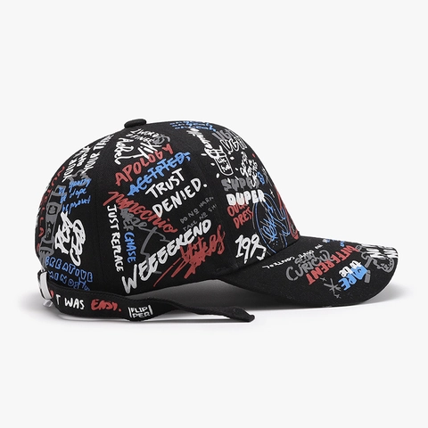 Casquette De Baseball En Coton À Imprimé Graffiti Streetwear Hip Hop Décontracté Bord Incurvé Réglable Chapeau De Soleil Homme Femme