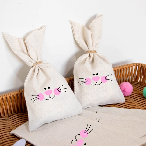 Easter Rabbit Gift Bag Burlap Linen Drawstring Candy Pouch Cartoon Bunny Ears Design Festive Party Favor