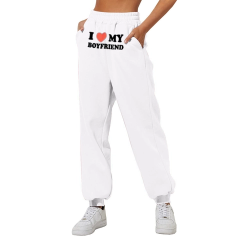 Herren Jogginghose Sweatpants Fleece Gefüttert Kordelzug Casual Sportlich Herz Slogan Druck Dicke Warme Hose