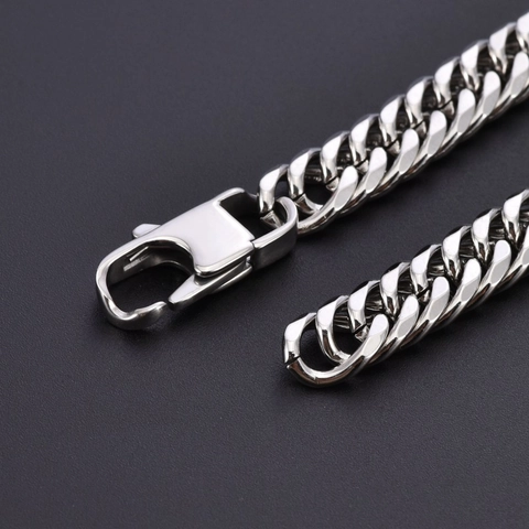 Bracciale Da Uomo In Acciaio Inossidabile Maglia Cubana Lucida Catena Doppia Stile Hip Hop Punk Gioiello Regalo Fidanzato