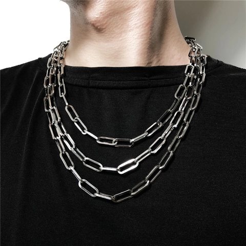 Roestvrijstalen Ketting Hip Hop Punk Paperclip Schakelketting Cubaanse Slangketting Voor Heren Dames Gotische Sieraden