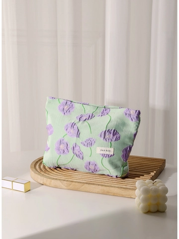 Trousse De Toilette En Toile Florale Grande Capacité Fermeture Éclair Organisateur Maquillage Voyage Style Français Doux