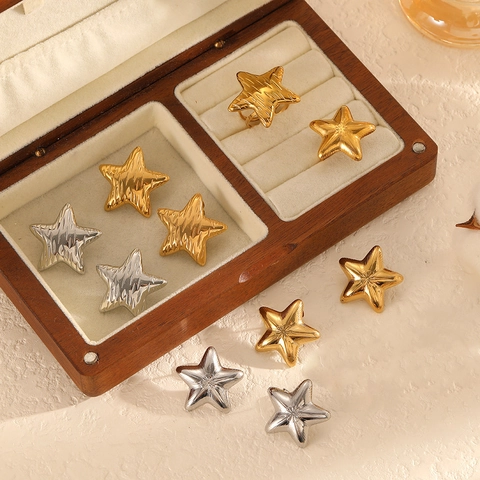Anello E Orecchini A Stella Marina Placcati Oro 18K Acciaio Inossidabile 304 Strutturati Regolabili Gioielli Bohemian Per Donna