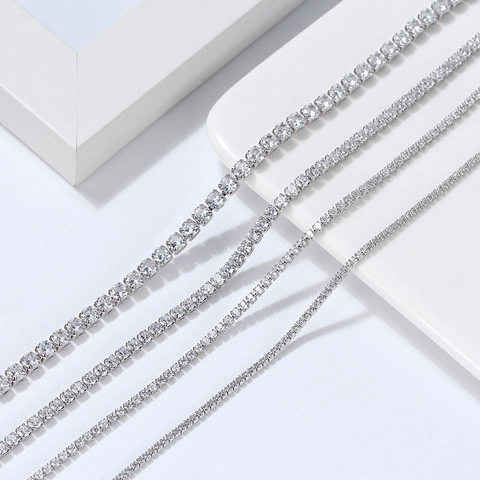 925 Sterling Silver Zirconia Tennis Chain Necklace Shining Round Cut Full Diamond Necklace Fashion Trendy Simple Jewelry For Women Men