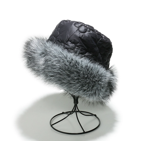 Dames Winter Emmer Hoed Doorgestikte Dons Bloemenpatroon Namaakvossenbont Rand Thermisch Winddicht Dik Warm Elegante Pet