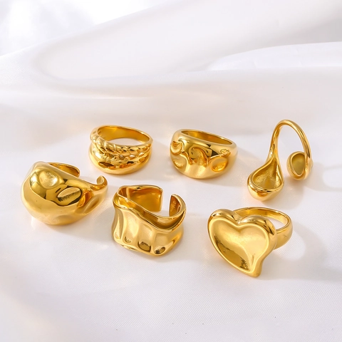 Unregelmäßige Geschmolzene Metall Herz Ringe 18K Vergoldet Edelstahl Minimalistisch Übertriebener Schmuck Für Damen Herren